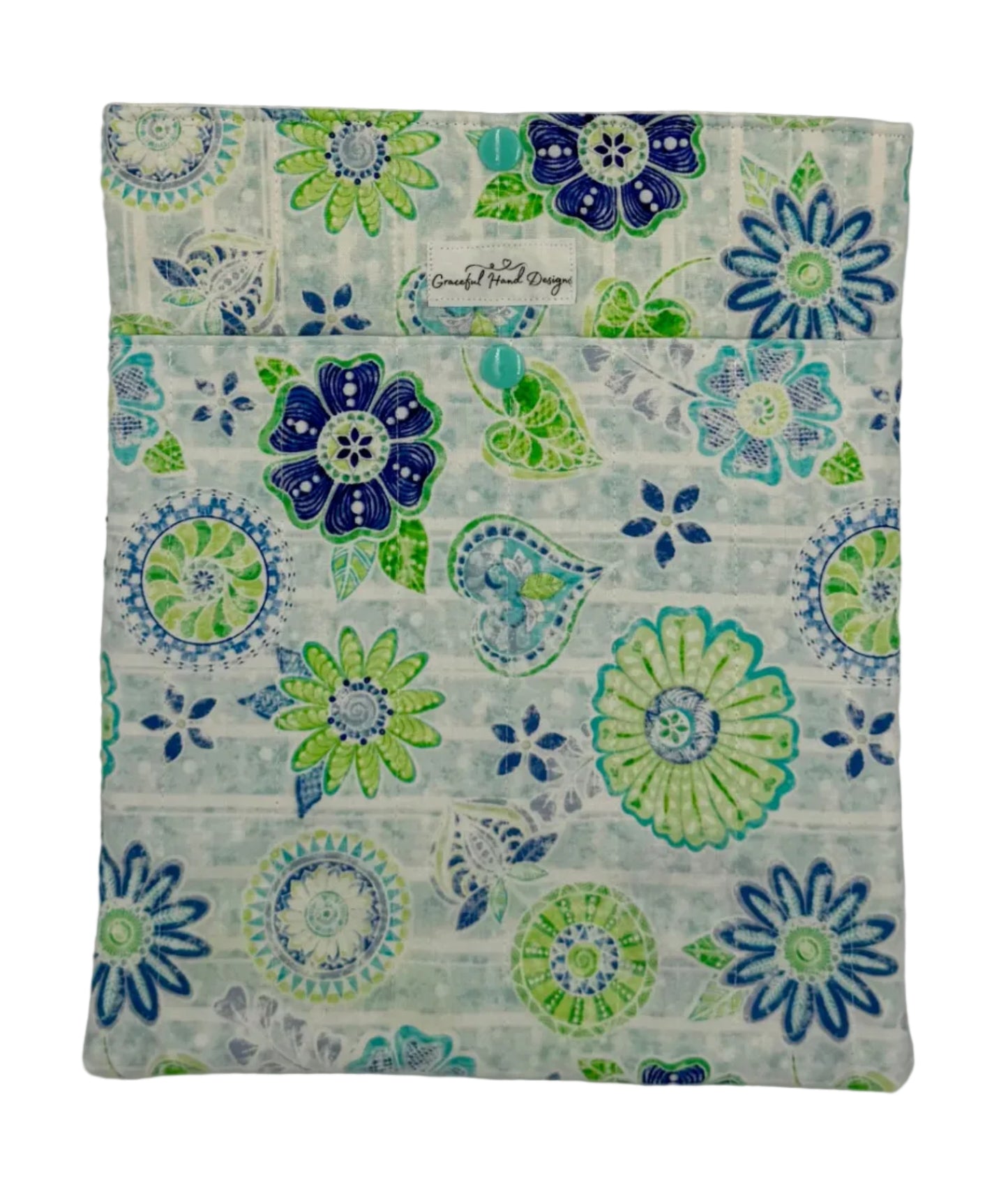 Aqua Bloom Reverie Book Sleeve Large with Pocket