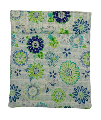 Aqua Bloom Reverie Book Sleeve Large with Pocket