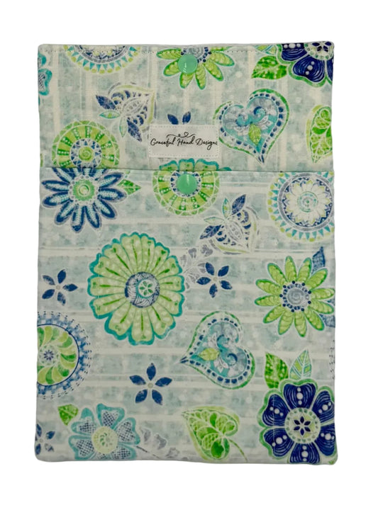 Aqua Bloom Reverie Book Sleeve Medium with Pocket