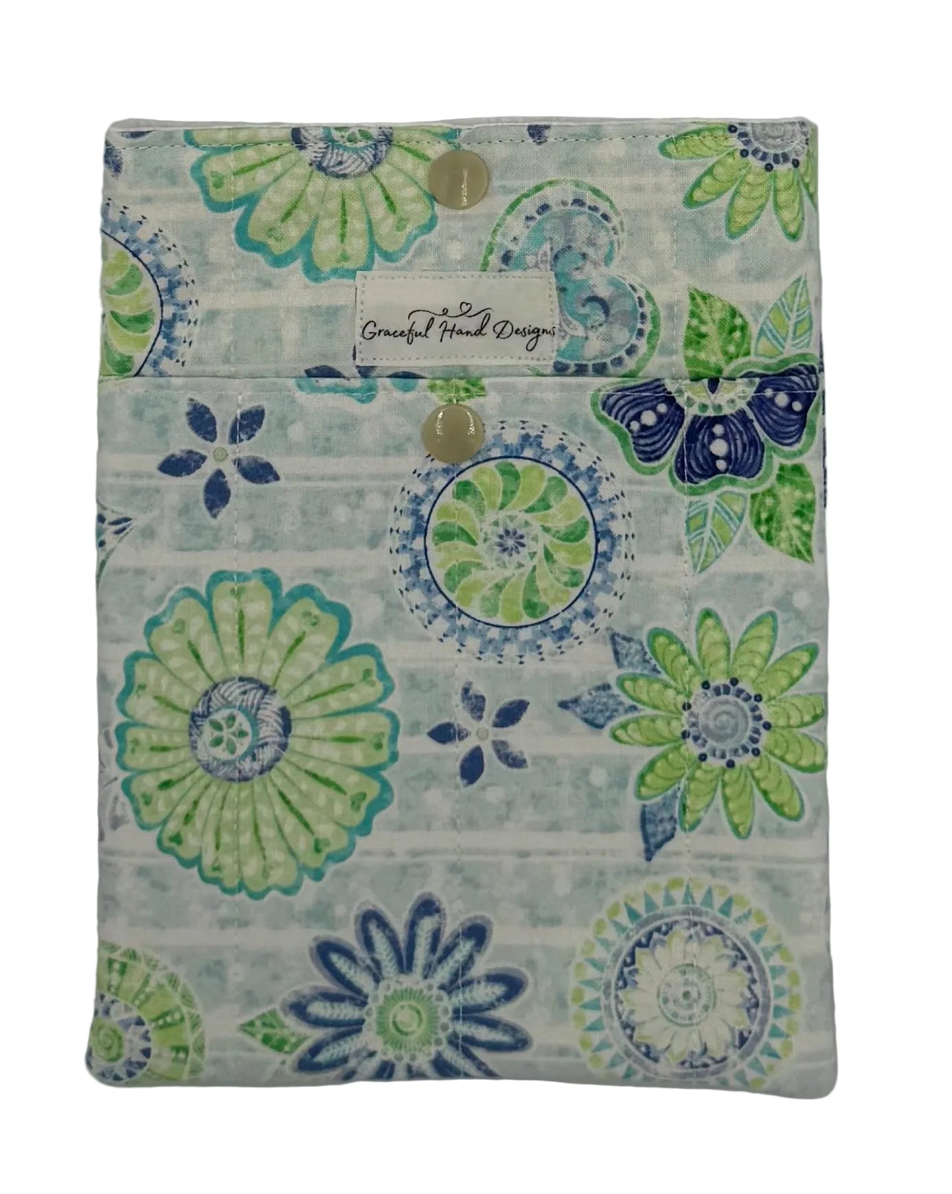 Aqua Bloom Reverie Book Sleeve Small with Pocket