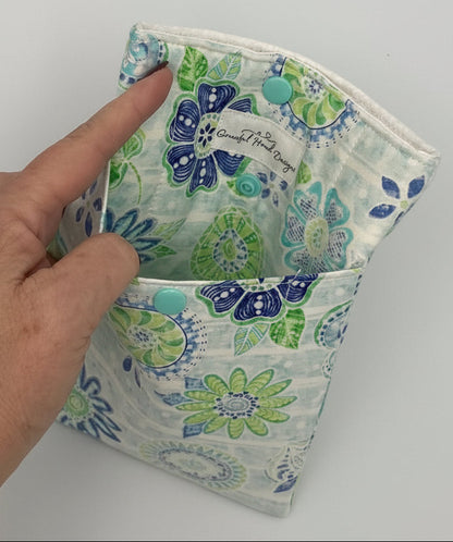 Aqua Bloom Reverie Book Sleeve Small with Pocket
