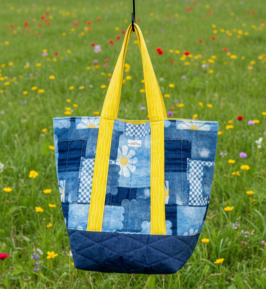 Denim Daisy Patch Tote Bag - The Abigail Collection