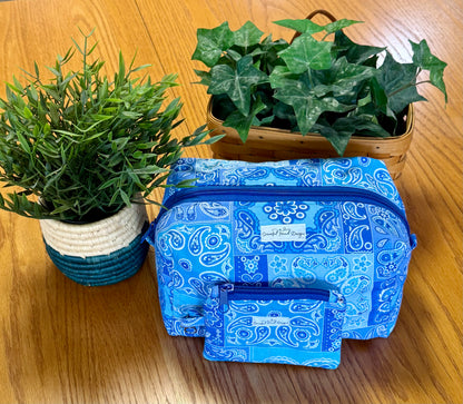 Blue Patchwork Makeup Bag