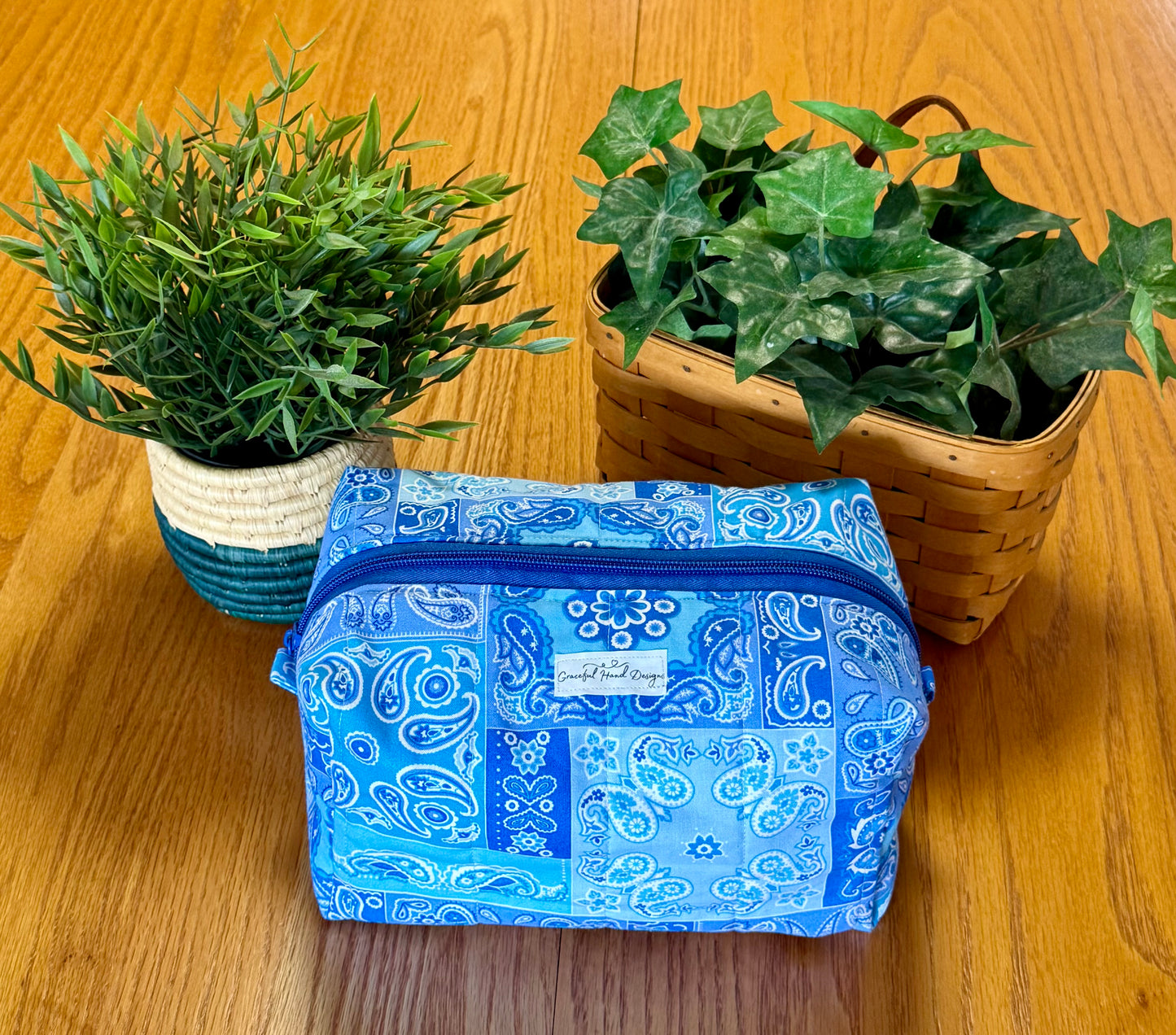 Blue Patchwork Makeup Bag