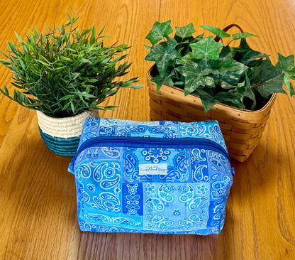 Blue Patchwork Makeup Bag