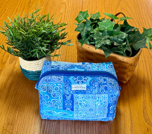Blue Patchwork Makeup Bag