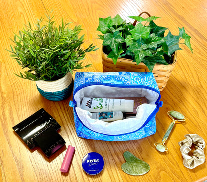 Blue Patchwork Makeup Bag