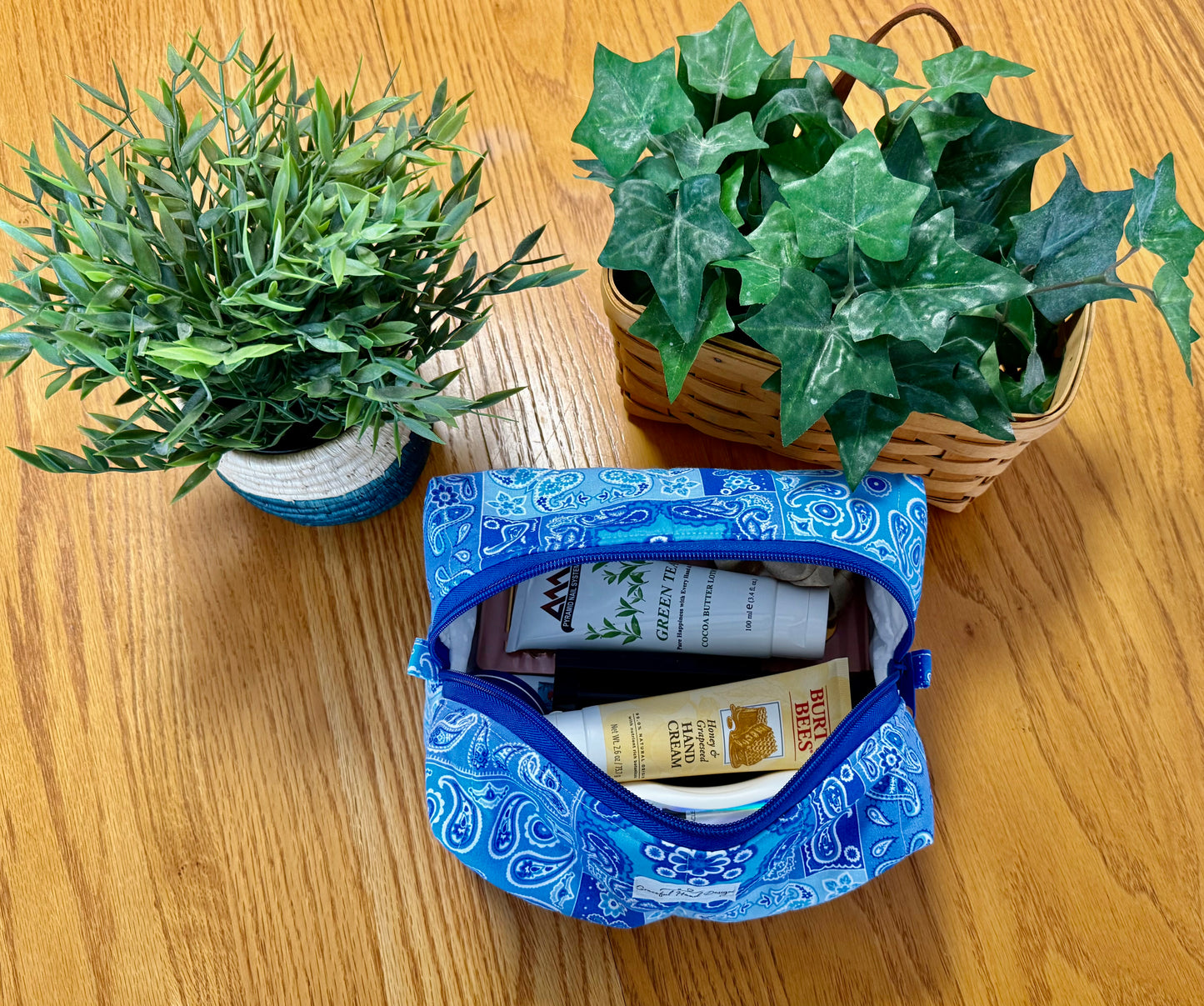 Blue Patchwork Makeup Bag