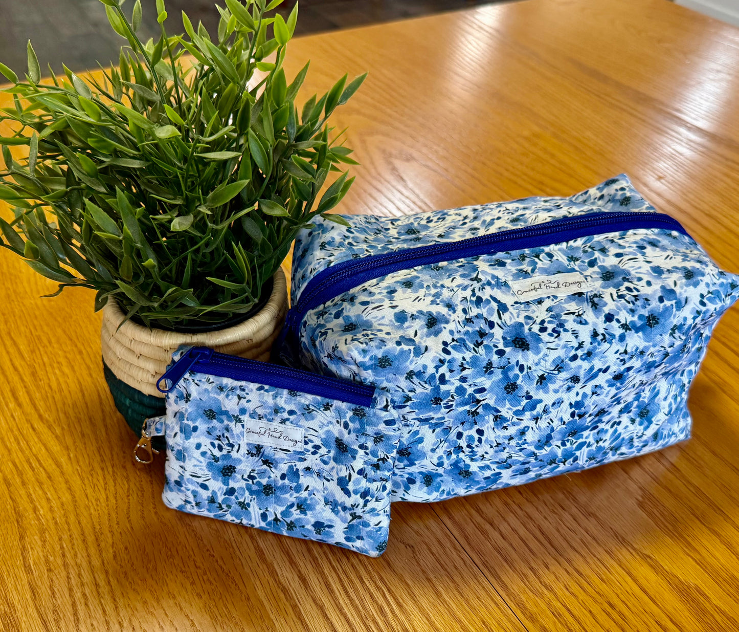 Blue Meadow Blossoms Keychain Wallet