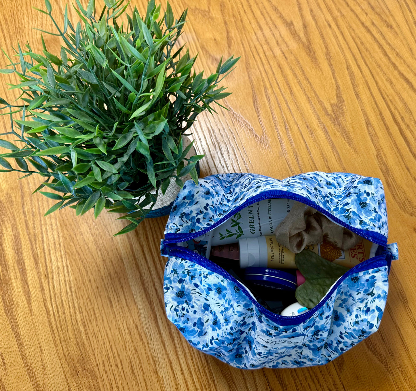Blue Meadow Blossoms Makeup Bag