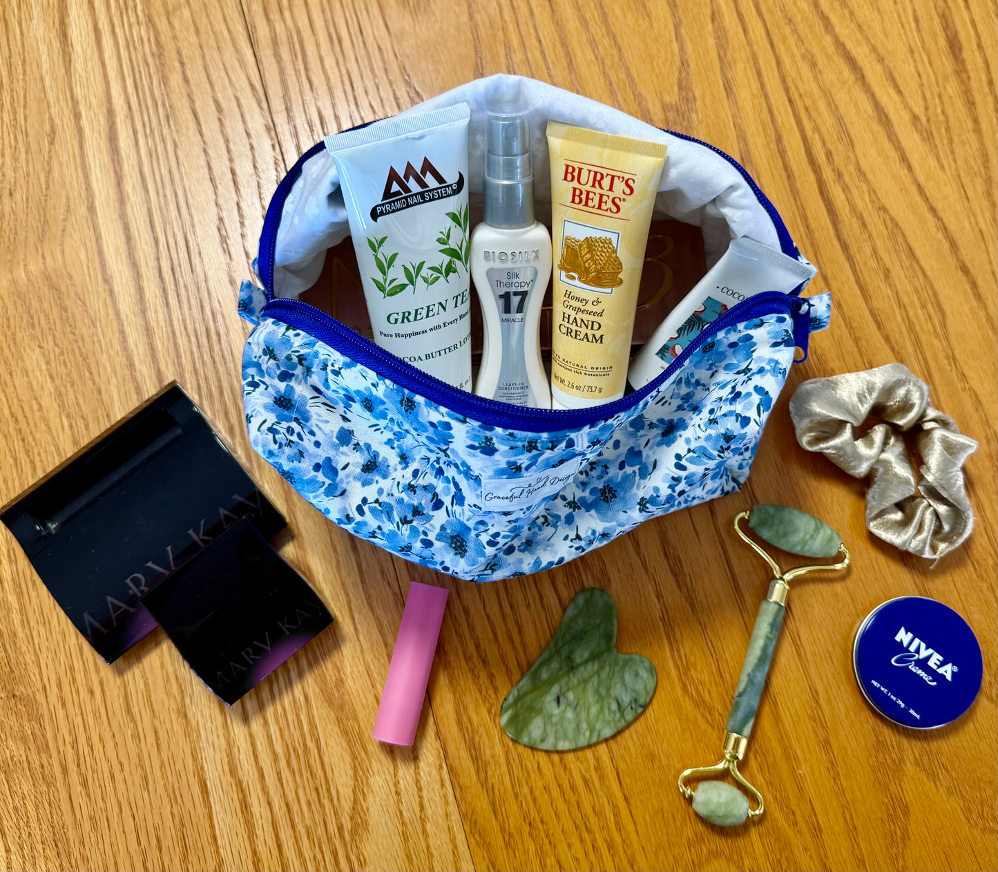 Blue Meadow Blossoms Makeup Bag
