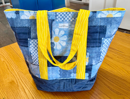 Denim Daisy Patch Tote Bag - The Abigail Collection