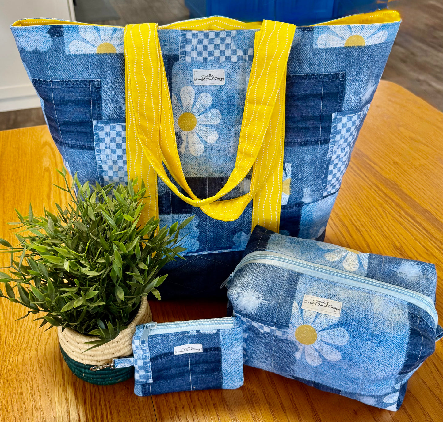 Denim Daisy Patch Tote Bag - The Abigail Collection