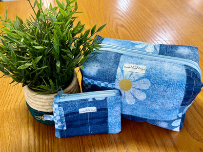 Denim Daisy Patch Makeup Bag
