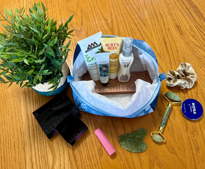 Denim Daisy Patch Makeup Bag