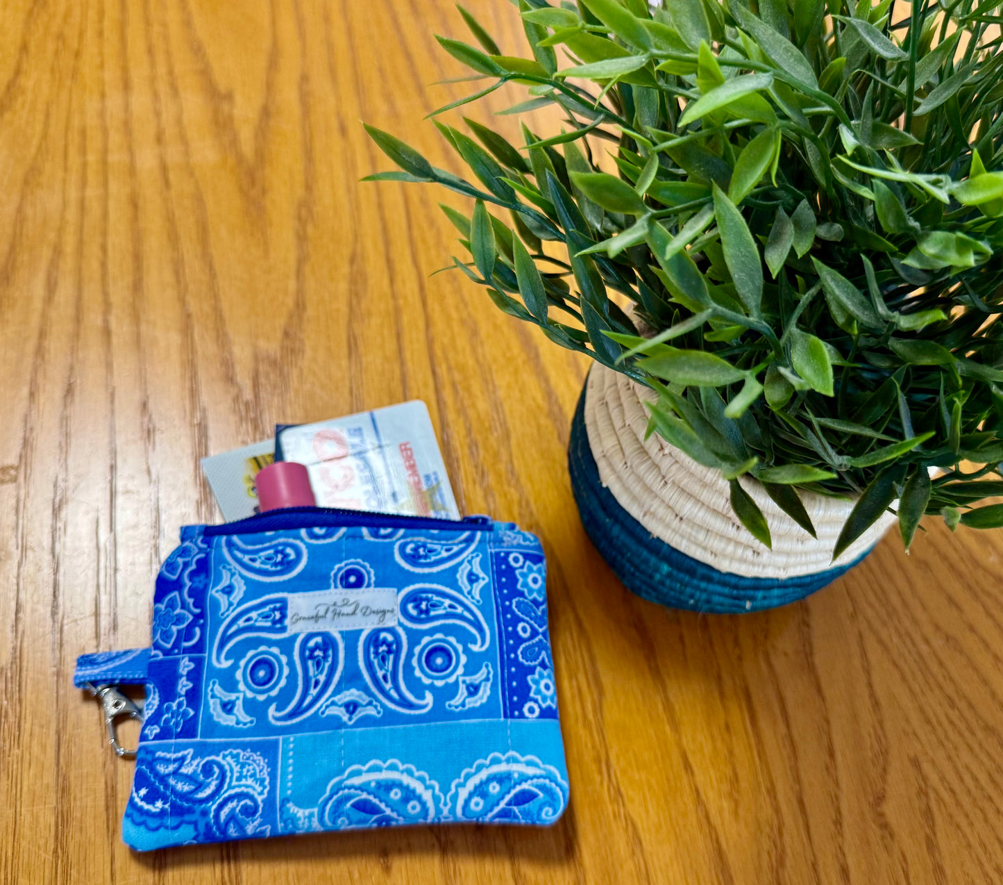 Blue Patchwork Keychain Wallet