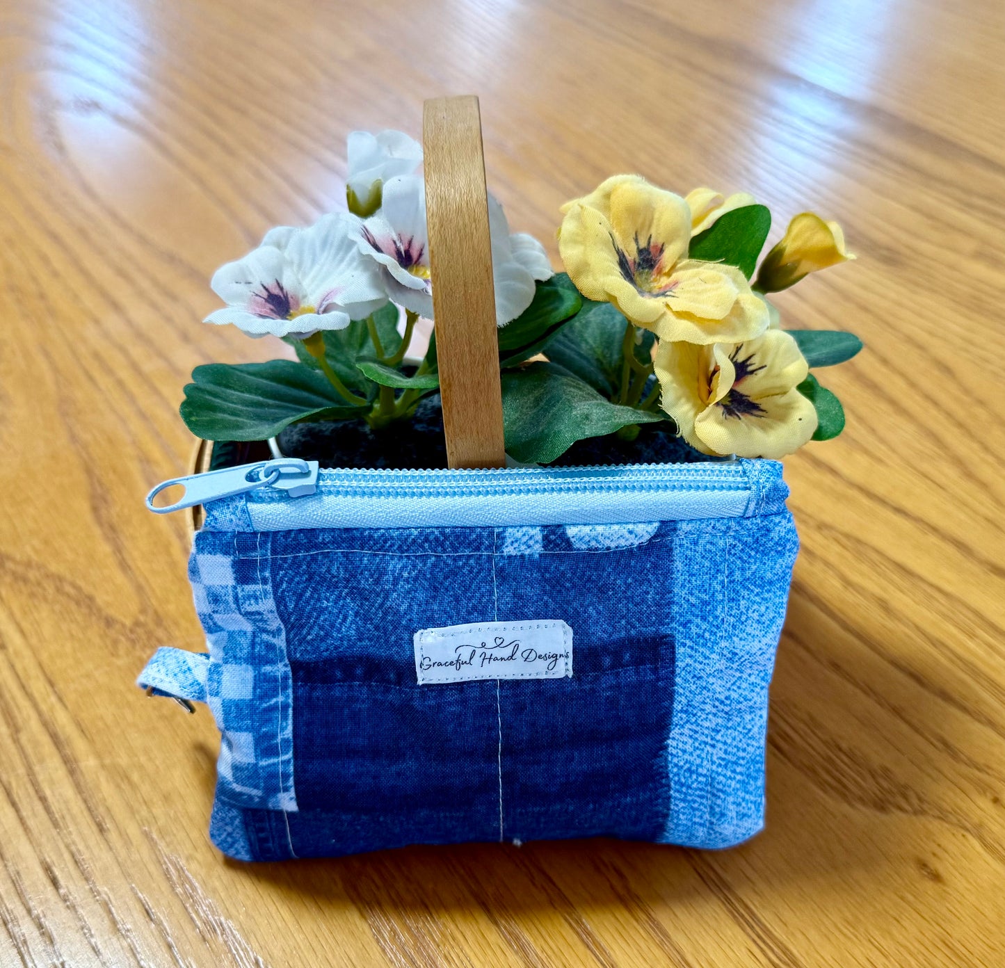 Denim Daisy Patch Keychain Wallet