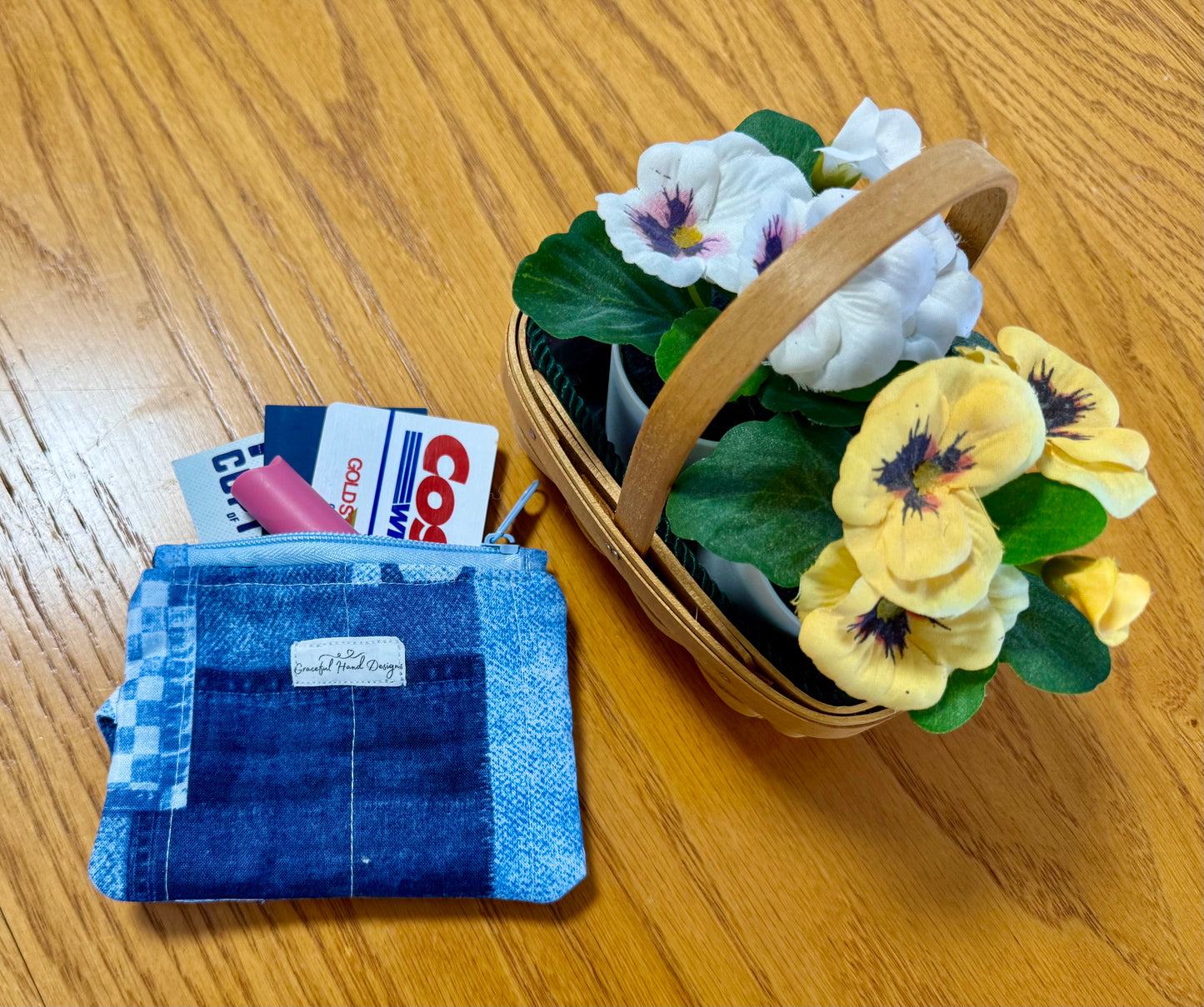 Denim Daisy Patch Keychain Wallet