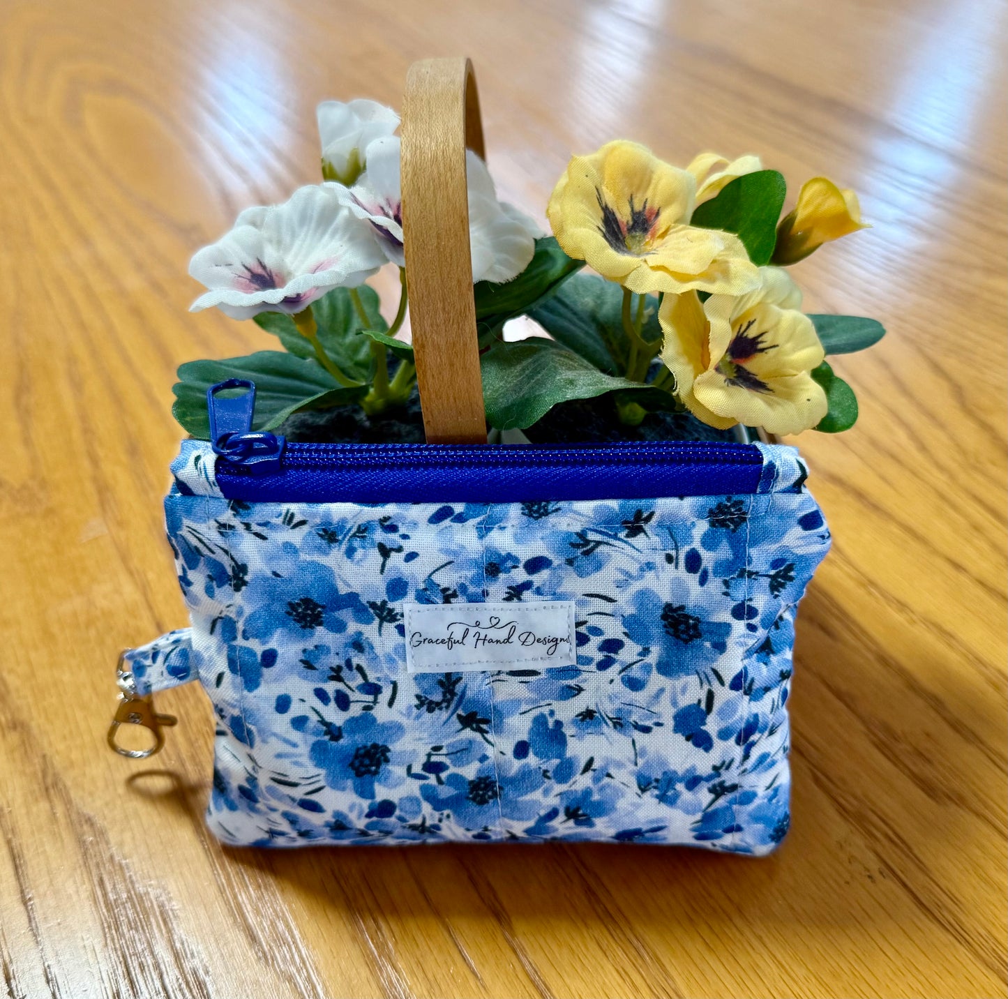 Blue Meadow Blossoms Keychain Wallet