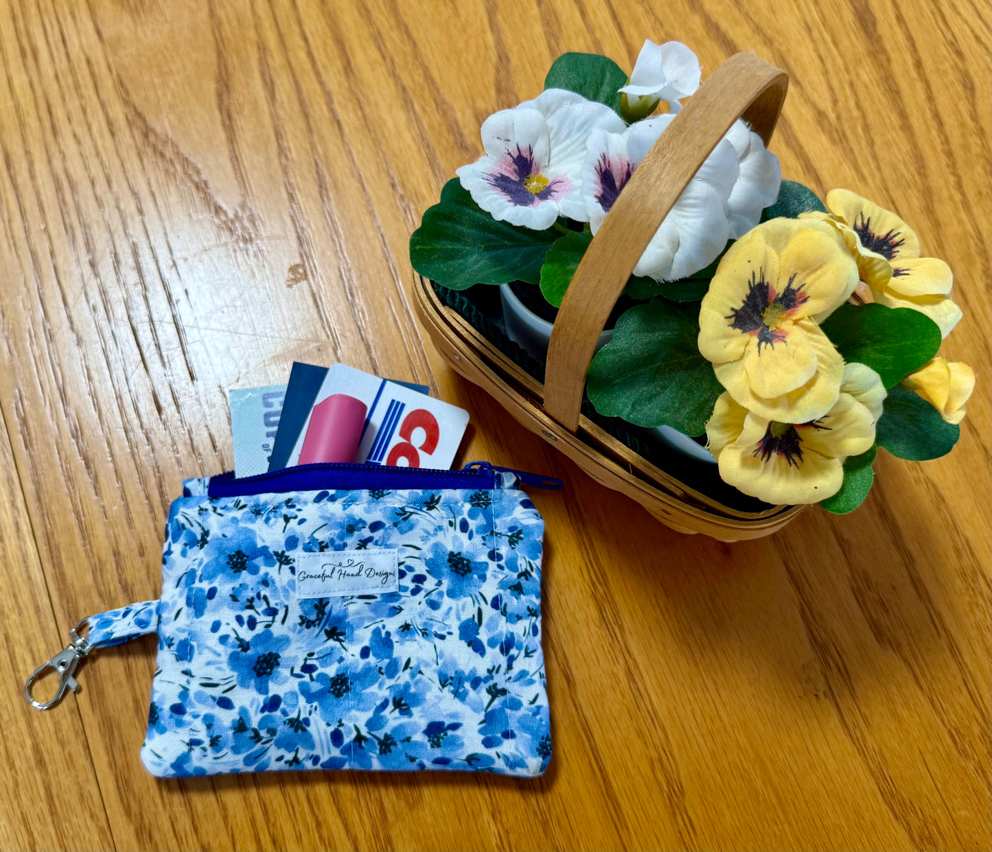 Blue Meadow Blossoms Keychain Wallet