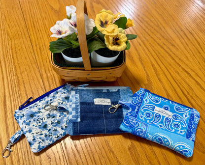 Blue Meadow Blossoms Keychain Wallet