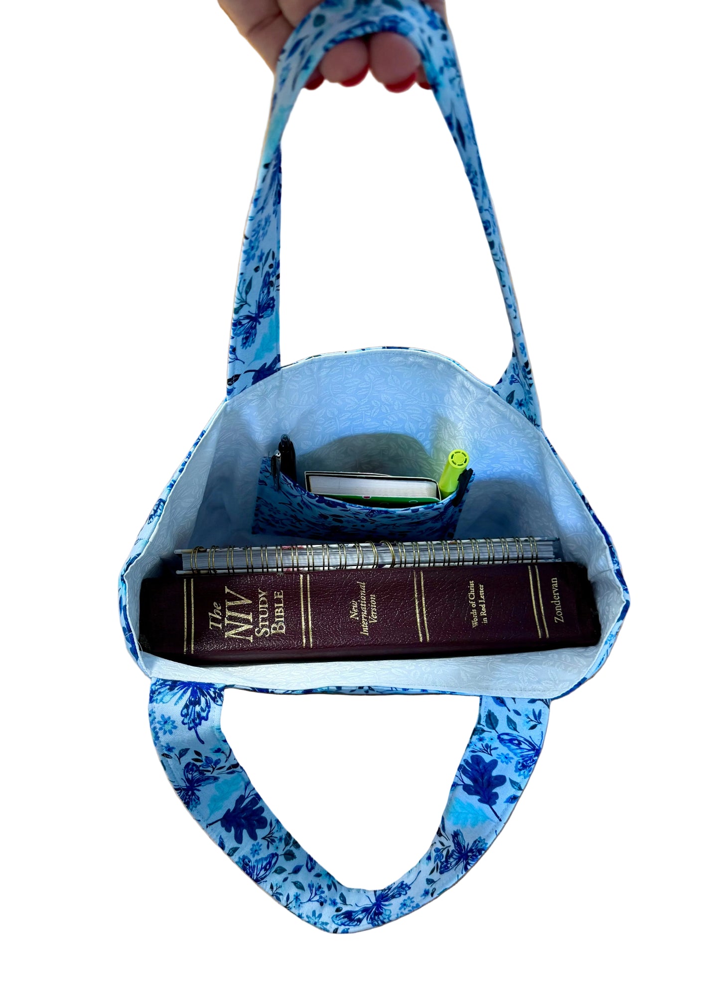 Blue Butterflies Bible Book Bag